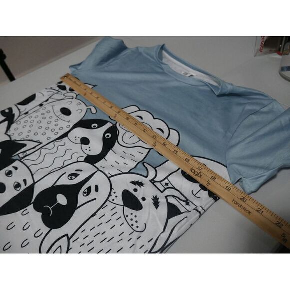 Light Blue & White Dogs Furry Friends Crewneck Short Sleeve Tee S - Picture 4 of 8